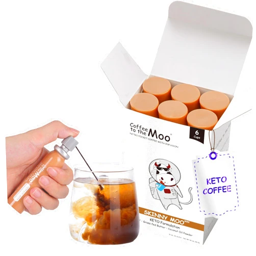 Coffee to the Moo Nitro Cold Brew Coffee Concentrate, KETO Coffee with MCT Oil, Instant Hot or Iced, Pocket/Purse Sized & Travel Friendly, No Refrigeration, 6 Cups