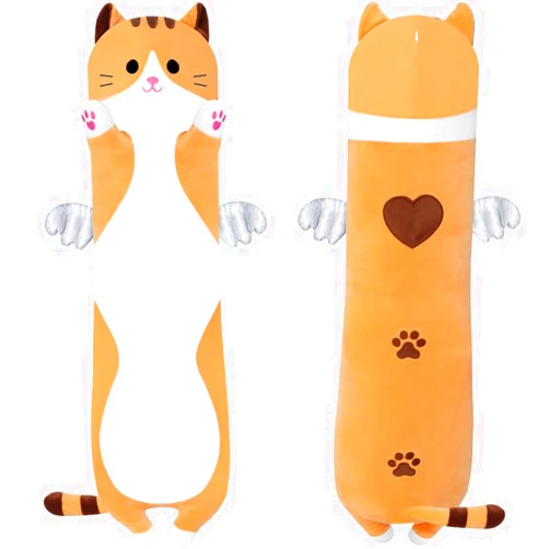 SNOWOLF Cute Long Cat Plush Body Pillow, Kawaii Cat Plushie Toys Cuddle Cartoon Stuffed Animals Soft Kitten Throw Pillow Doll Gift for Kids Girls Boys (19.7