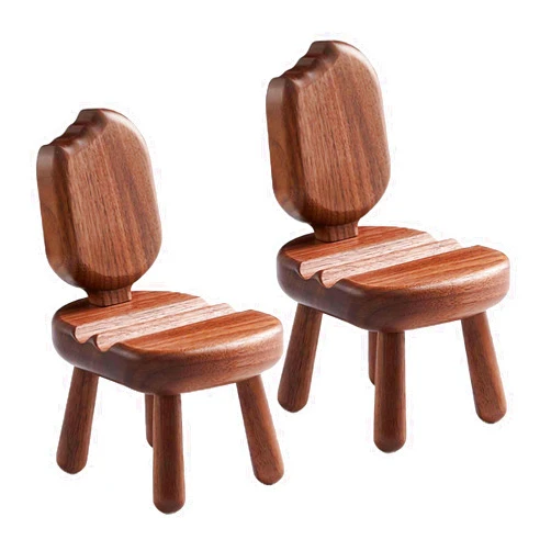 Qihangdian Kawaii Cell Phone Holder Solid Wood Deer Horn/Rabbit Ear/Ice Cream Backchair Multipurpose Decoration & Small Gift,Ice Cream,2PCS