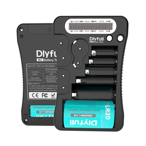 DLYFULL Battery Tester, Dlyfull LCD Display Universal Battery Checker for AA AAA C D 9V CR2032 CR123A CR2 CRV3 2CR5 CRP2 1.5V/3V Button Cell Batteries, 1x AAA batteries included