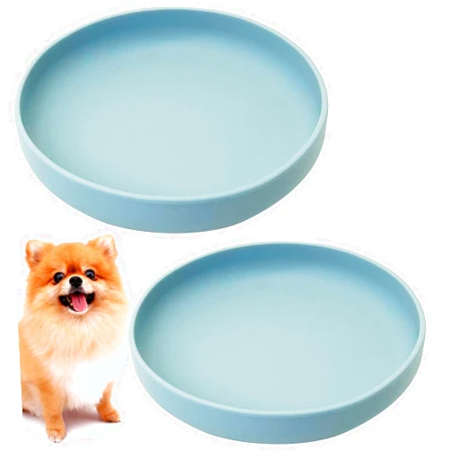 Apatal Silicone Dog Bowl Set of 2 Flat Puppy Food & Water Dish Less Mess Cat Dry Food Plates with Suction Cup Non-Tippable Feeding Bowls for Small & Medium-Sized Pets (Round Pale Blue)