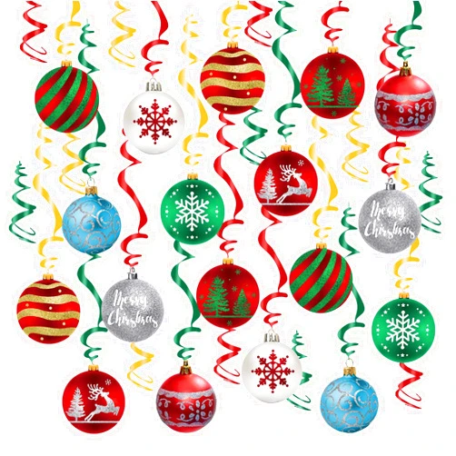Tawecrew 30 Pcs Christmas Hanging Swirl Decorations Set Christmas Ball Hanging Swirls Ceiling Ornaments for Indoor Outdoor Xmas Holiday Party Supplies