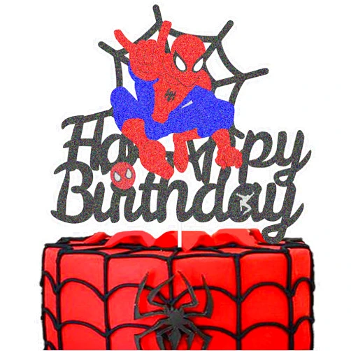 Generic CODOMOR Cake Decor for Superhero Happy Birthday Cake Topper, Superhero Theme Double Sided Glitter Cake Decoration, Birthday Party Supplies