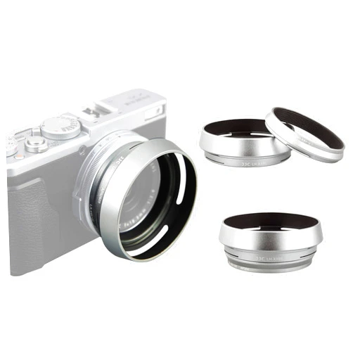 Fotasy JJC LH-JX100 Silver Metal Lens Hood/ 49mm Filter Adapter Ring for Fujifilm X70 X100 X100S X100T X100F X100V, Fuji X100S, Fuji X100F, Fuji X100V Lense Hood Shade, Fujifilm LH-X100 Lens Hood Replacement