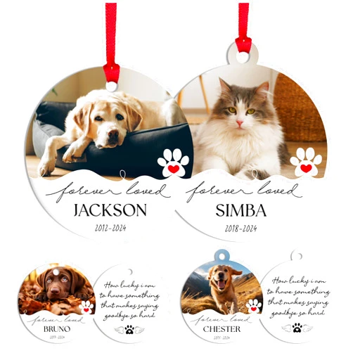 LALALA GIFT LAND Customized Christmas Pet Photo Ornament with Text - Personalized Dog, Cat Sympathy Keepsake, Memorial Gifts - Acrylic & White Home, Christmas Tree Decoration Accessories
