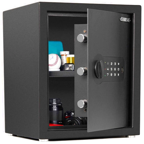 ISLANDSAFE Safe and Security Lock Box,Small Money Box,Document Safe with Digital Keypad Lock for Home Office Hotel Business Jewelry Gun Cash Use Storage,Removable Shelf(1.3Cubic Feet Black)