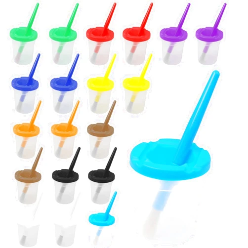 Zilphoba 20pcs Paint Cups with Lids for Kids, 10 Different Color Spill Proof Learning Cups for Young Artist