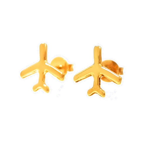 TUTTI JOYERÍA ARTESANAL Mini Stud Earrings - Premium Gold Plated Earrings - Airplane, elephant, mini heart, heart padlock or kitten earrings - Choose your favorite - Tutti Jewelry (Airplain)