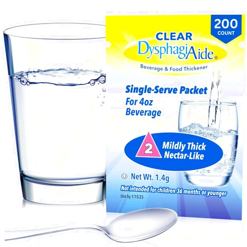 DYSPHAGIAIDE Clear DysphagiAide - A Dysphagia Thickener - Instant Beverage and Food Thickener, Box of 200 Single Serve Packets Level 2 Thickener Sachets - Mildly Thick (Nectar-Like Thickness)
