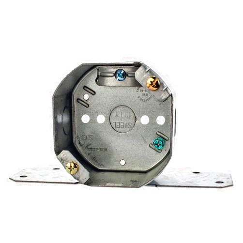 Thomas & Betts Steel City 54171-FCFB Pre-Galvanized Steel Octagon Ceiling Fan Support Box with C-5 Non-Metallic Cable Clamps, F-Bracket and 1/2-Inch Knockouts