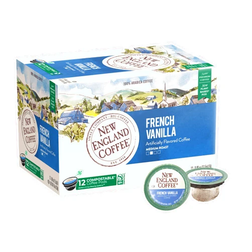 New England Coffee French Vanilla Medium-Roast K-Cup Coffee Pods, 12 Count (Pack of 6), Creamy Vanilla Flavor