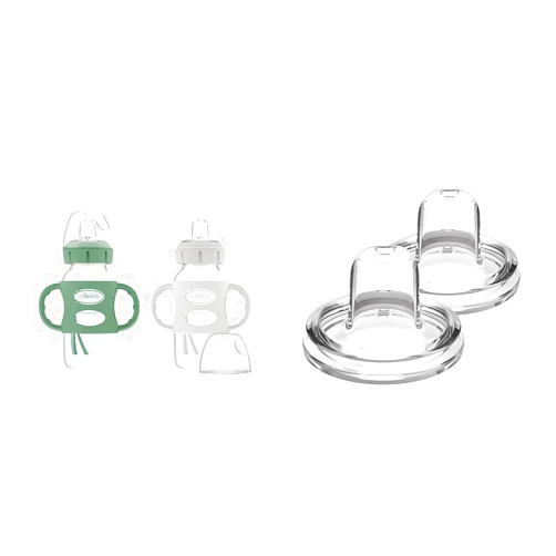 Dr. Brown's Milestones Wide-Neck Sippy Bottle with 100% Silicone Handles, Easy-Grip Bottle & Options+ Wide-Neck Baby Bottle Sippy Spout, 2Count