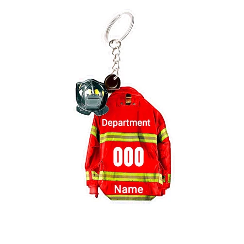 BROKANER Personalized Firefighter Keychain Custom Firefighter Gifts for Men Acrylic Keychain with Iamge Name Number