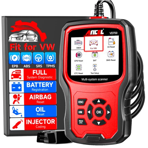 ANCEL VD700 OBD2 Diagnostic Code Reader Scan Tool Fit for Volkswagen Audi VW Skoda Seat, All Functions OBD11 Scanner for VAG Vehicles with Battery Registration EPB Reset (Upgraded VD500)