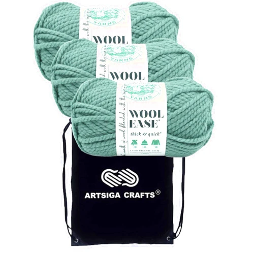 Lion Brand Yarn Lion Brand Knitting Yarn Wool-Ease Thick and Quick Succulent 3-Skein Factory Pack (Same Dye Lot) 640-116 with Knitting Project Bag