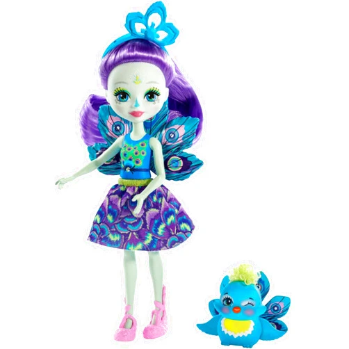 Mattel Enchantimals Mattel Patter Peacock Doll & Flap Figure, 6-inch small doll, with long purple hair, peacock wings, removable skirt, headpiece and shoes, Gift for 3 to 8 Year Olds,Multicolor