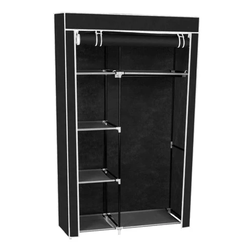 HOBBYN Closet Wardrobe Organizer, Portable Bedroom Clothes Storage Closet Shelf Dustproof Fabric Wardrobe Rack in Black