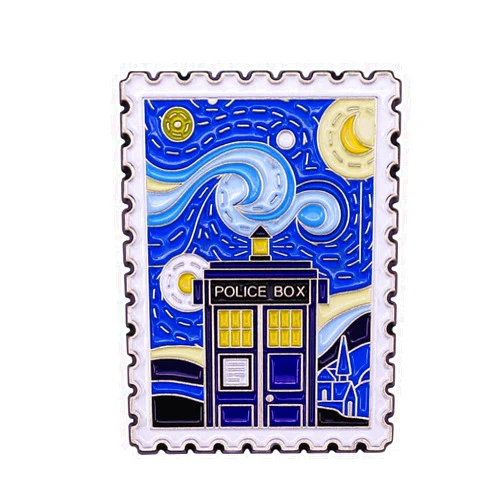 Pinstant Tardis Starry Night Dr Who Van Gogh Police Box Stamp 1.6