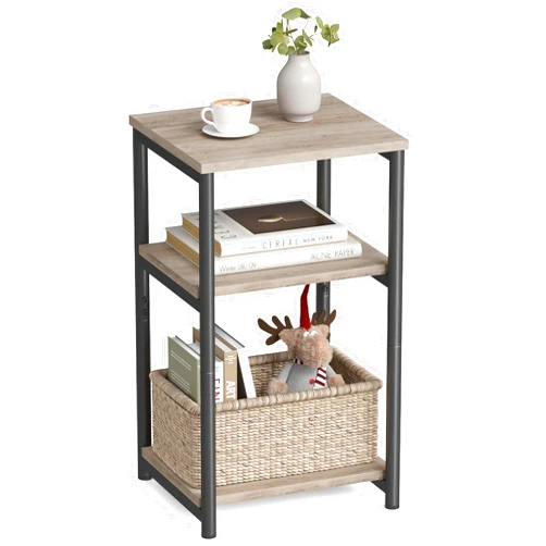 VASAGLE Side Table, Small End Table, Tall Nightstand for Living Room, Bedroom, Office, Bathroom, Greige and Classic Black ULET273B02