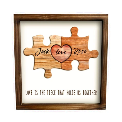 Kas Home Love, The Piece That Holds Us Together - Personalized Name Puzzle Wooden Framed Sign Couples Gifts for Boyfriend Girlfriend Anniversary Valentine's Wedding Gift