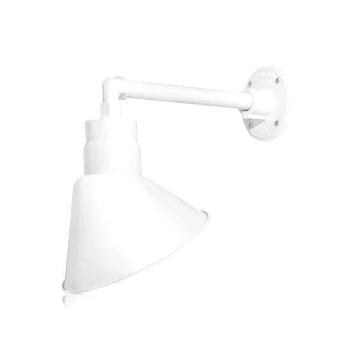 HTM LIGHTING SOLUTIONS 10in. White Angle Shade Gooseneck Sign Light Fixture with 13in. Long Extension Arm - Wall Sconce Farmhouse, Vintage, Antique - UL Listed - 9W 900lm A19 LED Bulb (5000K Cool White)
