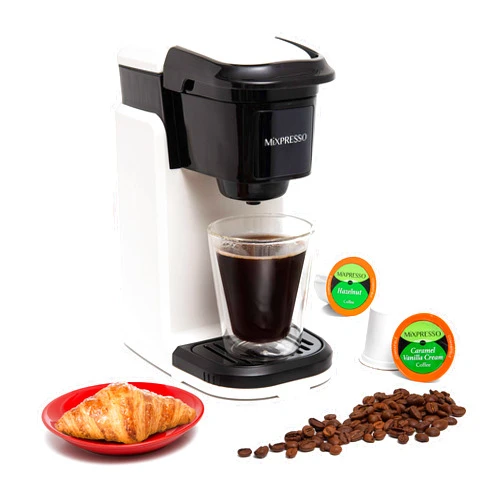 Mixpresso Single Cup Coffee Maker, Personal Single Serve Coffee Brewer Machine, Compatible with Single-Cups, Quick Brew Technology, Programmable One Touch Function White Coffee Maker