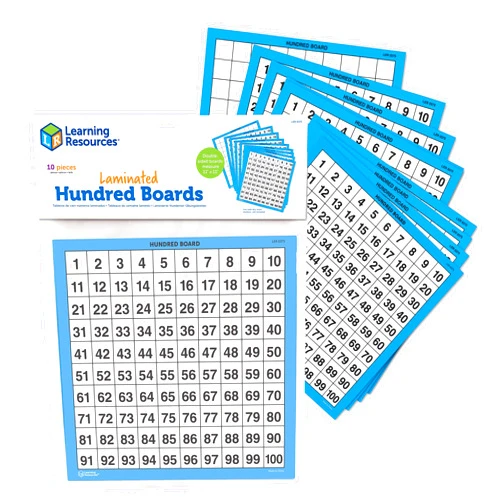 Learning Resources Laminated Hundred Boards, Dry-Erase Counting Aid, Set of 10, Multicolor, Model:LER0375