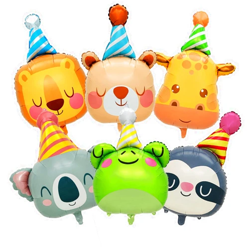 HOLTIOCLAN 6 Pcs Animal Balloons Giant Bear Giraffe Lion Koala Frog Sloth Safari Foil Balloon Jungle Animal Balloons Zoo Wild One Birthday Party Baby Shower Decorations