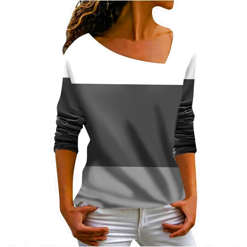 ZIXZMD Womens Tops Dressy Casual Irregular V-Neck Striped Print Loose Fit Long Sleeve Top Womens Long Sleeve Tops