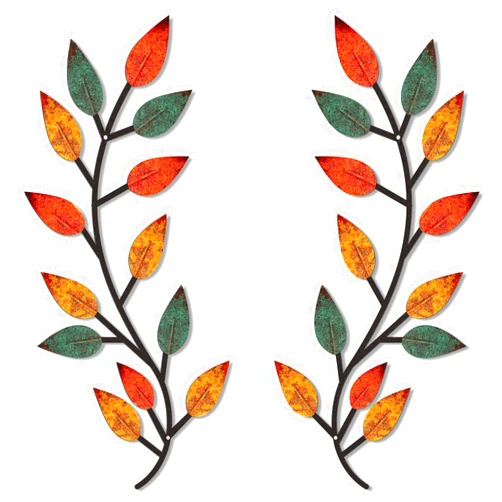 Zhengmy 2 Pieces Metal Tree Leaf Wall Decor Vine Olive Branch Leaf Wall Art Living Room, Hallway Wall Decor Outdoor Decoration(Lively Colors)