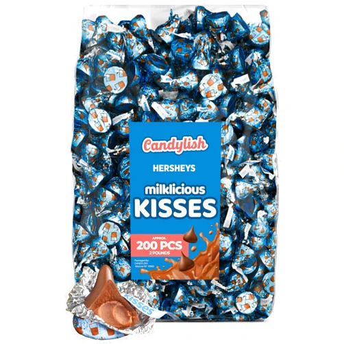 Candylish Hershey's Kisses Milklicious Milk Chocolate, 2 LB Pack, Approx. 200 Pieces - Individually Wrapped, Bulk Candy for Parties and Gifts