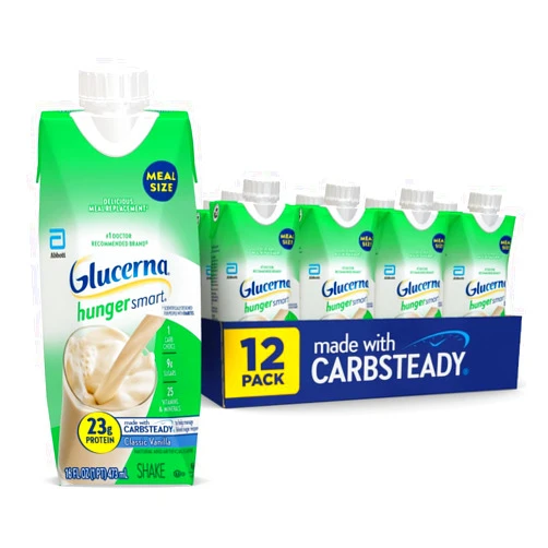 Glucerna Hunger Smart Meal Size Shake, Diabetic Drink to Support Blood Sugar Management, 23g Protein, 250 Calories, Classic Vanilla, 16-fl-oz Carton, 12 Count