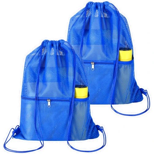 NATURAL STYLE 2 PACK Mesh Drawstring Backpack Bag, Multifunction Mesh Bag for Swimming, Athletic Gym, Clothes, Beach, Swim (Blue)