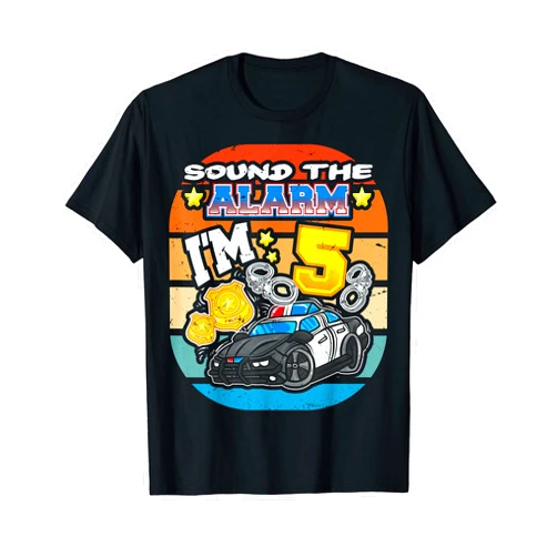 BCC Police Birthday Party Shirts & Policeman Gifts Sound The Alarm I'm 5 Policeman Police 5th Birthday Party T-Shirt