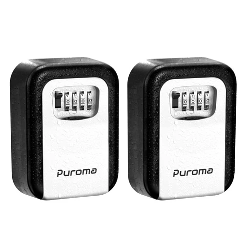 Puroma Security Key Lock Box, 4-Digit Combination Waterproof Lock Box Key Storage Lockbox Wall Mount 5 Key Large Capacity for House Key, Special Car Key, ID Card (Black & Gray)