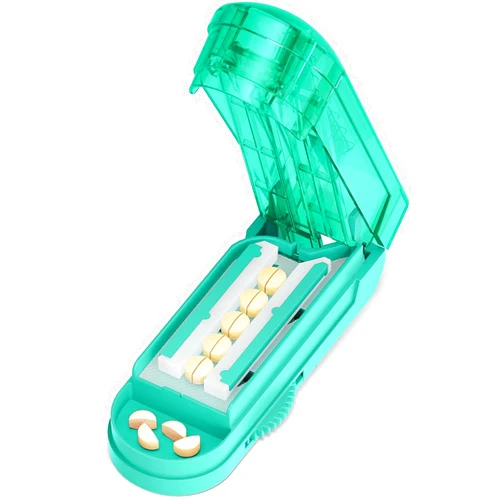ONE PIX Pill Cutter Splitter for Small and Tiny Pills, Professional Adjustable Pill Cutter with Hidden Stainless Steel Blade, Safely Cuts Multiple Pills at Once, Cyan