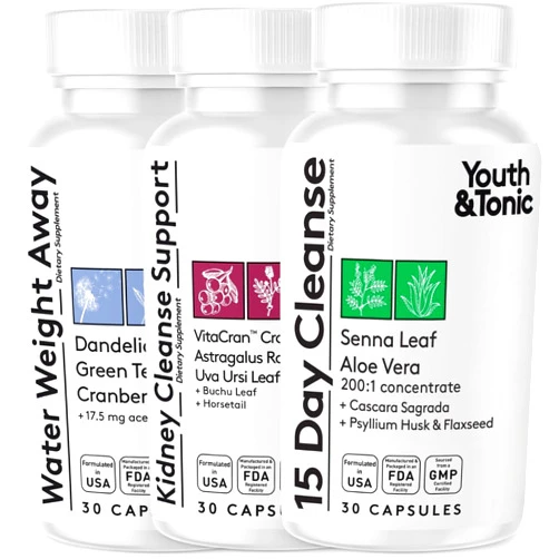 Youth & Tonic Complete Multi-Organ Detox Support – 15 Day Colon Cleanser & Gut Detox, Kidney Cleanse, Water Balance & Liver Health, 90 Pills for Women and Men