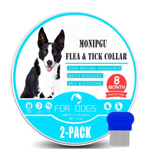 MONIPGU Flea and Tick Collar for Dogs,2 Pack,Natural Flea and Tick Prevention for Dogs,8 Months Protection,One Size Fits All Dogs,Adjustable & Waterproof,Include Flea Comb
