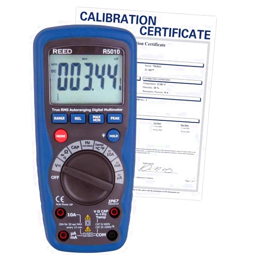 REED Instruments R5010 True RMS Digital Multimeter with calibration certificate.