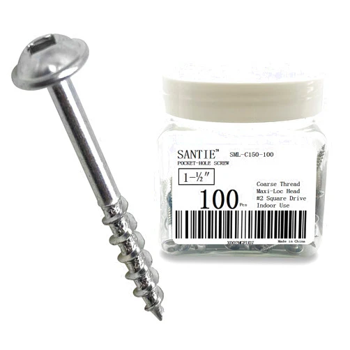 Santie SML-C150-100 1-1/2 in. Coarse Thread Number 8 Washer Head Zinc Coated Pocket Hole Screws 100ct