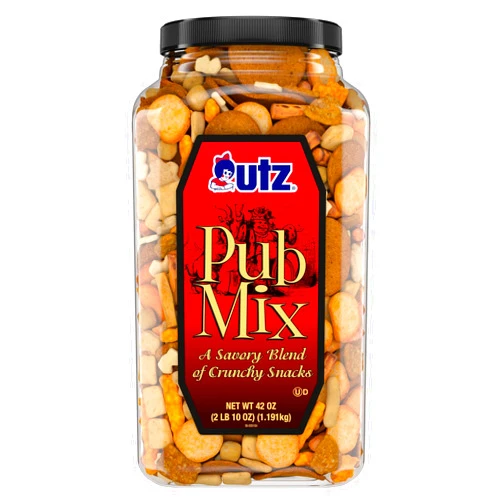 Utz Pub Mix, 42 Oz. Barrel, Savory Snack Mix with a Blend of Crunchy Flavors for a Tasty Party Snack, Resealable Container, Trans-Fat Free and Kosher Certified