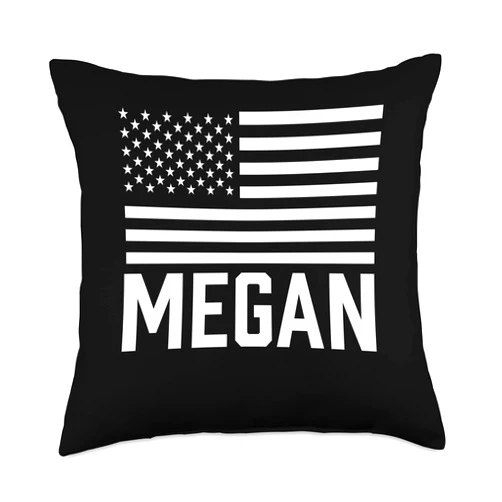 First Name Naturalization Citizenship America Megan USA Forename Personalized Name Birthday Throw Pillow, 18x18, Multicolor