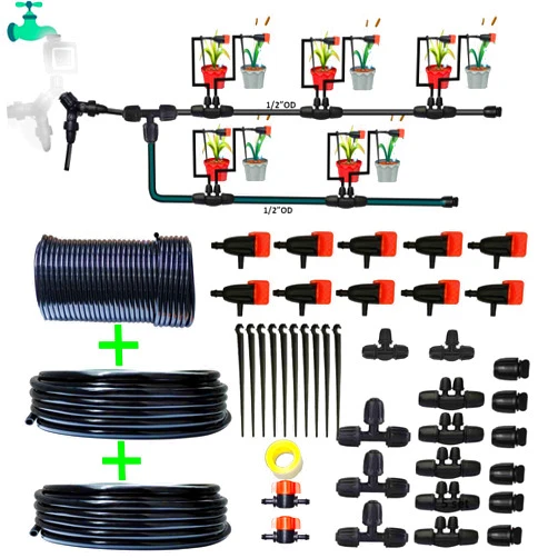 Winbomgo Drip Irrigation System Drip Irrigation Kit 64ft 5/16“ID Inche 64FT 1/4 Inch OD Pipe Kits Solutions for Large Gardens with Low Water Pressure Away from The Water Source