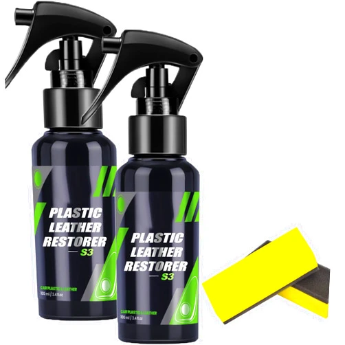 Vljsfkh Leather & Plastic Restorer, 50/100ml Plastic Leather Restorer Spray, Plastic Restorer, Plastic Parts Refurbish Agent, Leather Cleaner for Car Interior, with 2 Sponges