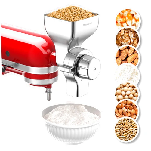 Mavouse All Metal Grain Mill Attachment For Kitchenaid Stand Mixer, 12 Levels Flour Mill Grinder for Home, Fit for Grinding Wheat, Corn, Oats, Buckwheat,Millet and Other Cereals