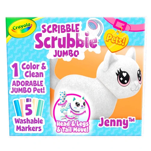 Crayola Scribble Scrubbie Jumbo, Large Posable Animal Toy, 6 Inches, Toy Cat for Girls & Boys, Animal Grooming Toy, Gift