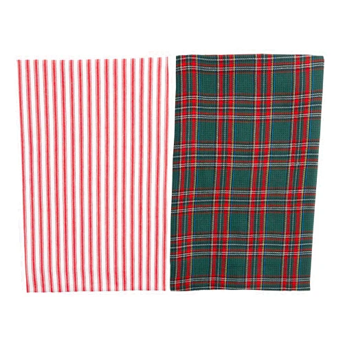 Mud Pie Green Plaid Waffle Towel Set, 25