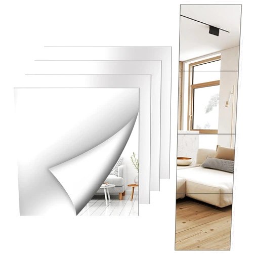 Shiftshade Mirror Wall Full Length,12X12 Inch Unbreakable Mirror Tiles for Bedroom Home Gym Door, Acrylic Squares Mirror Full Body Shatterproof Mirror Stickers for Walls,Mirror Sheets (4pcs)