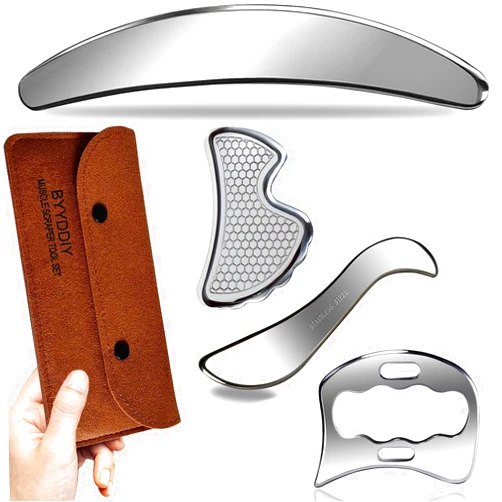 BYYDDIY 4 in 1 Muscle Scraper Tool Kit,Scraping Massage Tools for Physical Therapy,Derma Edge Massage Tool & GuaSha Massage Scraper Tool