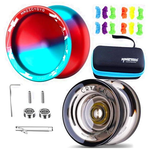 MAGICYOYO Pack of 2 Yoyos, Professional Yoyo V10 & K2, Responsive Yoyo for Kids Beginners, Unresponsive Yoyo for Adults, with 12 Yoyo Strings, Yoyo Case Storage Bag (Blue Red & Black )